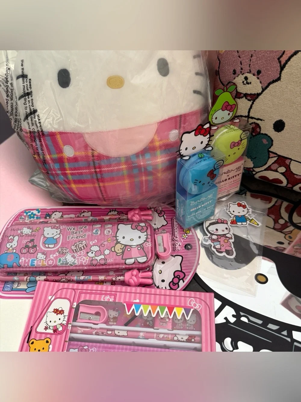Hello Kitty 15 Piece Bundle Tote Bag Squishmellow Creme Shop and More! NWT